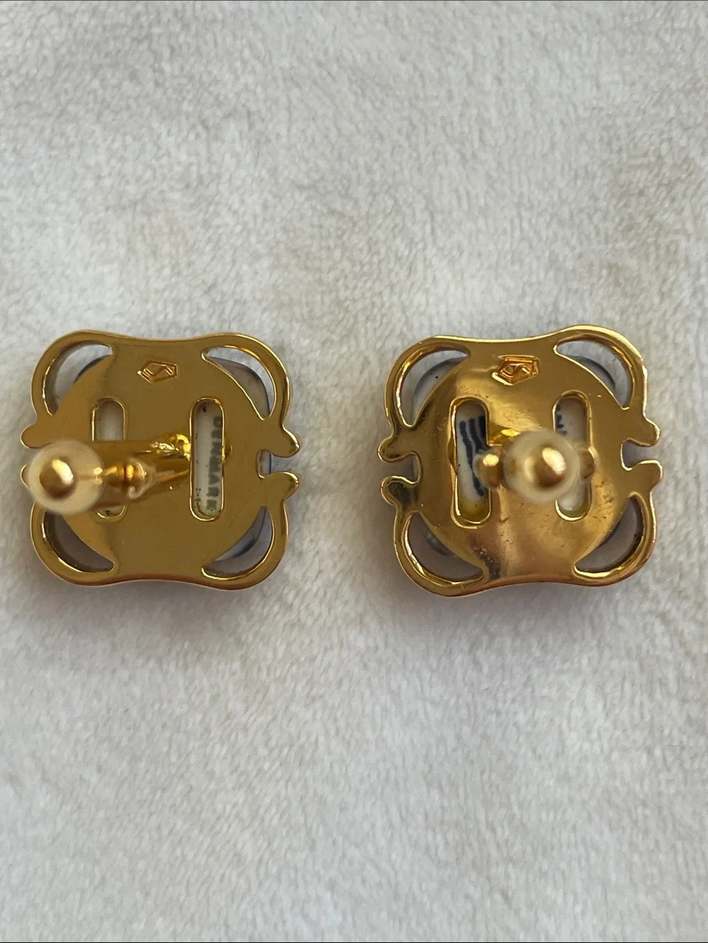 Vintage Swank Royal Copenhagen porcelain enamel cufflinks Gold-Tone Crown Motif